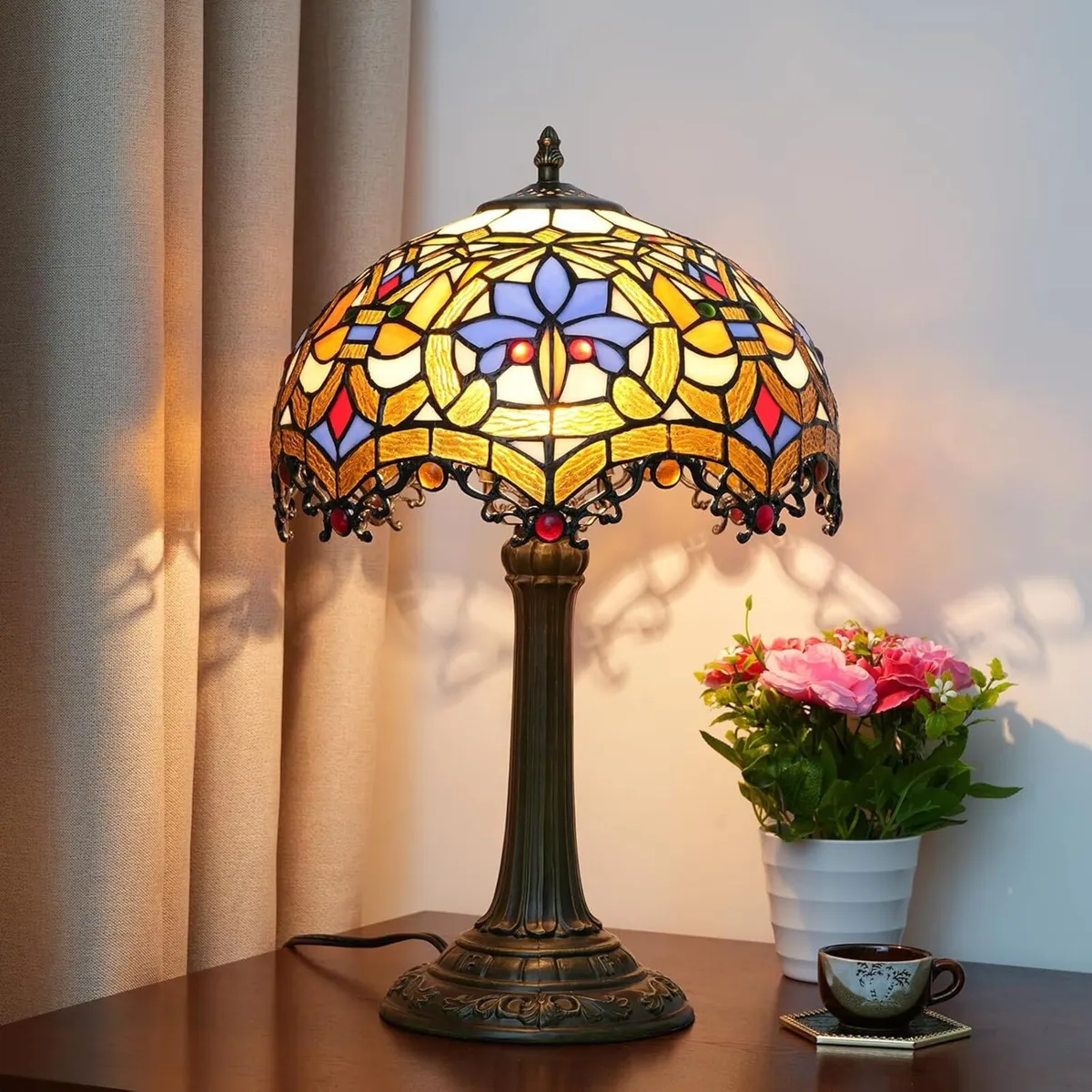 Tiffany Style Table Lamp Stained Glass Multicolor - Image 2