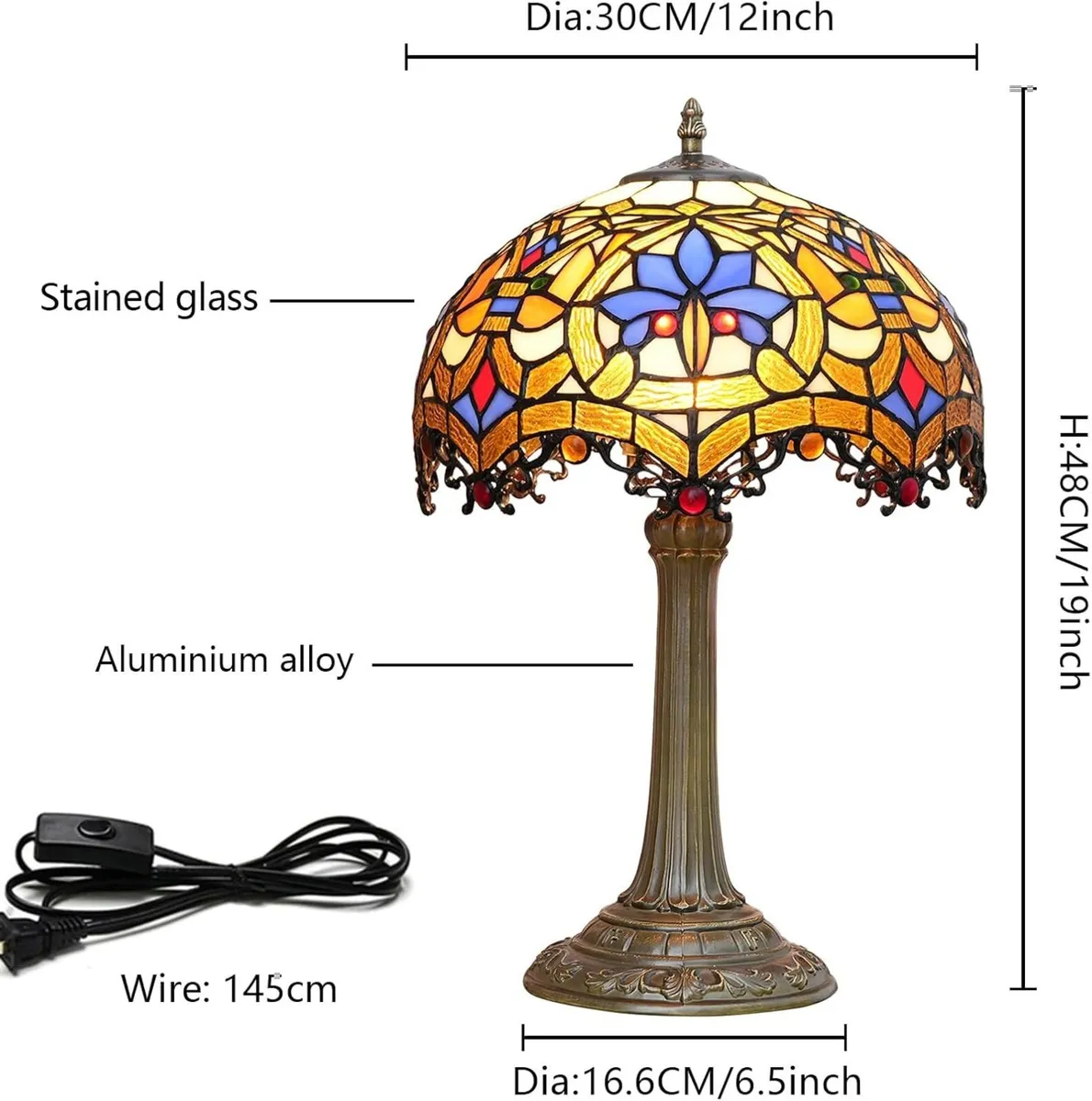 Tiffany Style Table Lamp Stained Glass Multicolor - Image 4