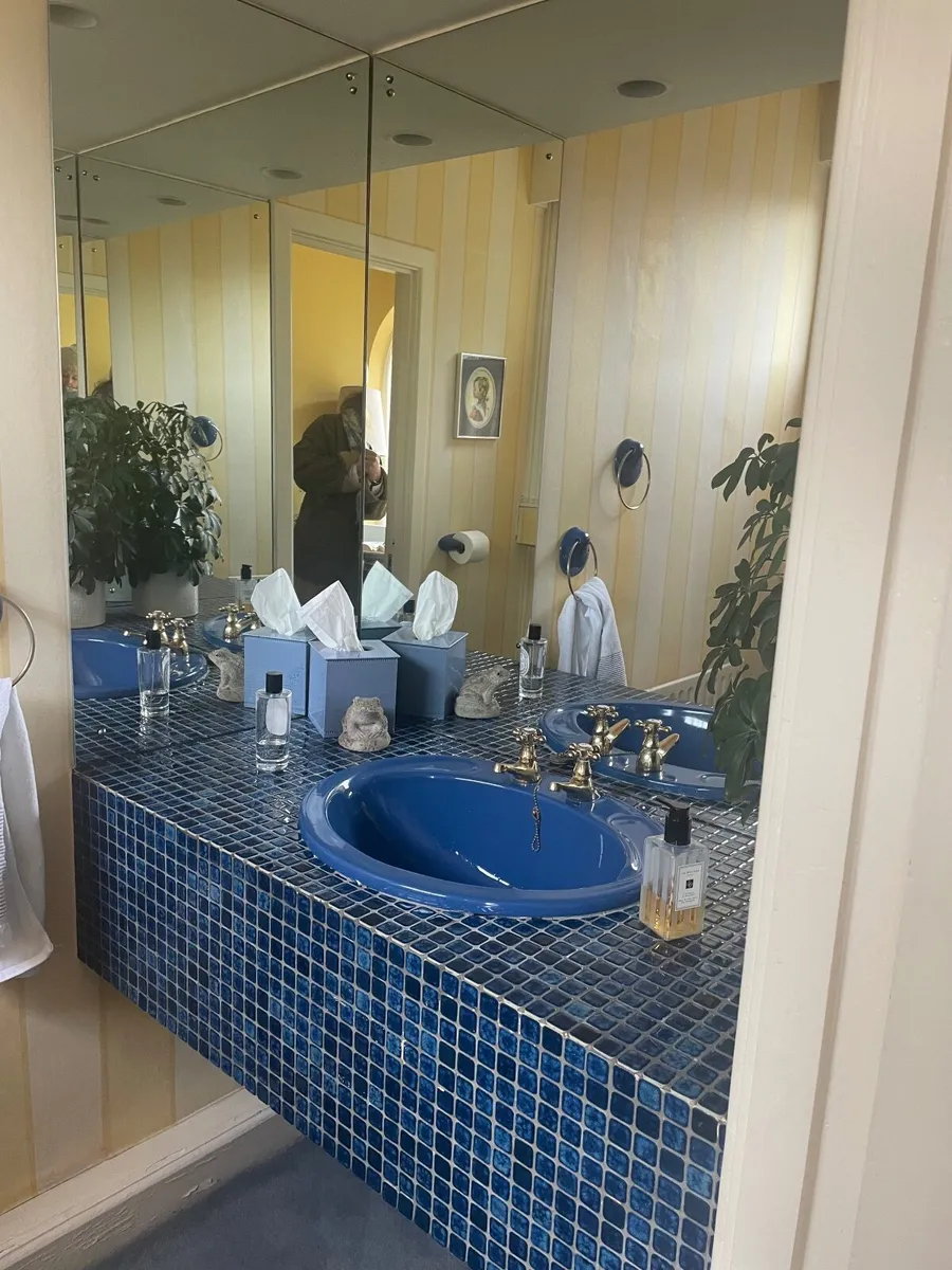 Blue sink and loo with gold fittings - Image 1