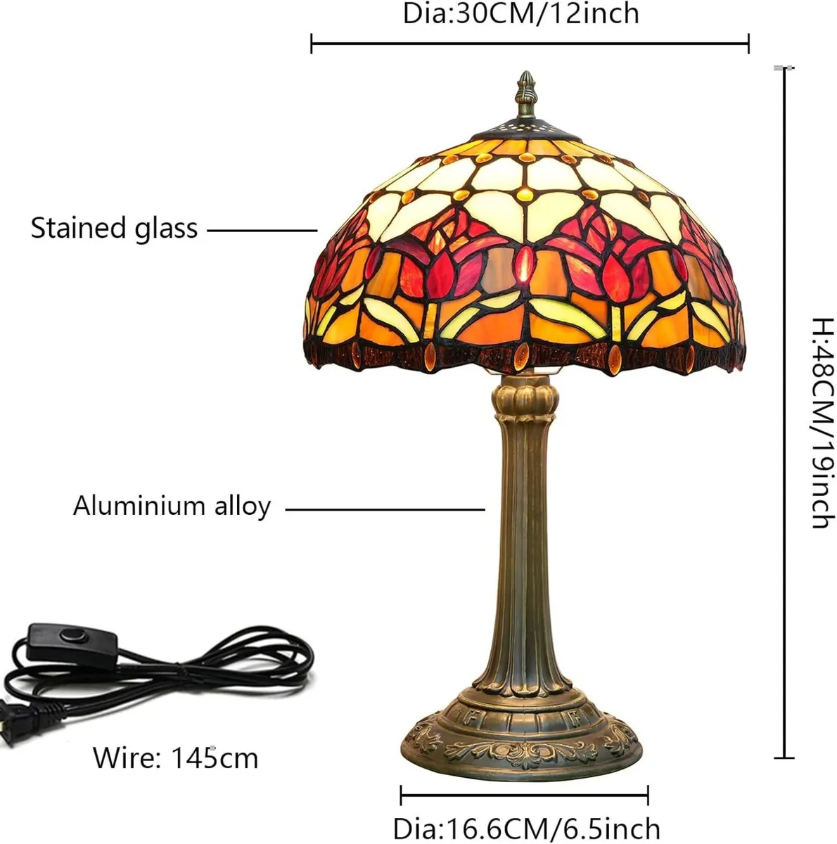 Red Tulip Tiffany Style Stained Glass Table Lamp - Image 3