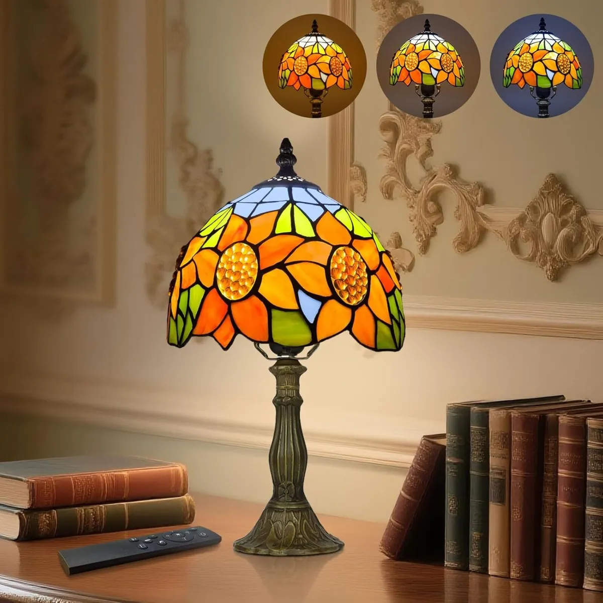 Tiffany Style Table Lamp for Bedroom - Remote - Image 1