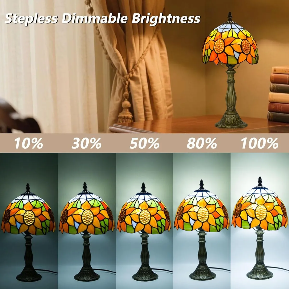 Tiffany Style Table Lamp for Bedroom - Remote - Image 4