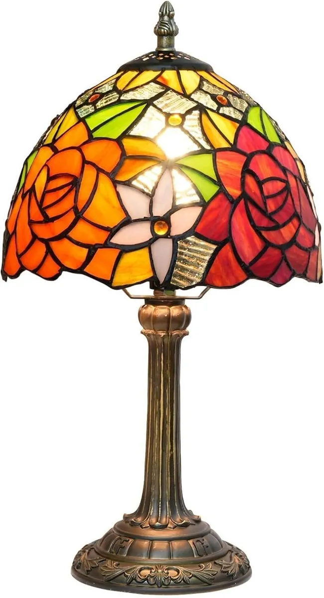 Tiffany Lamp - Rose Flower Stained Glass Table - Image 1