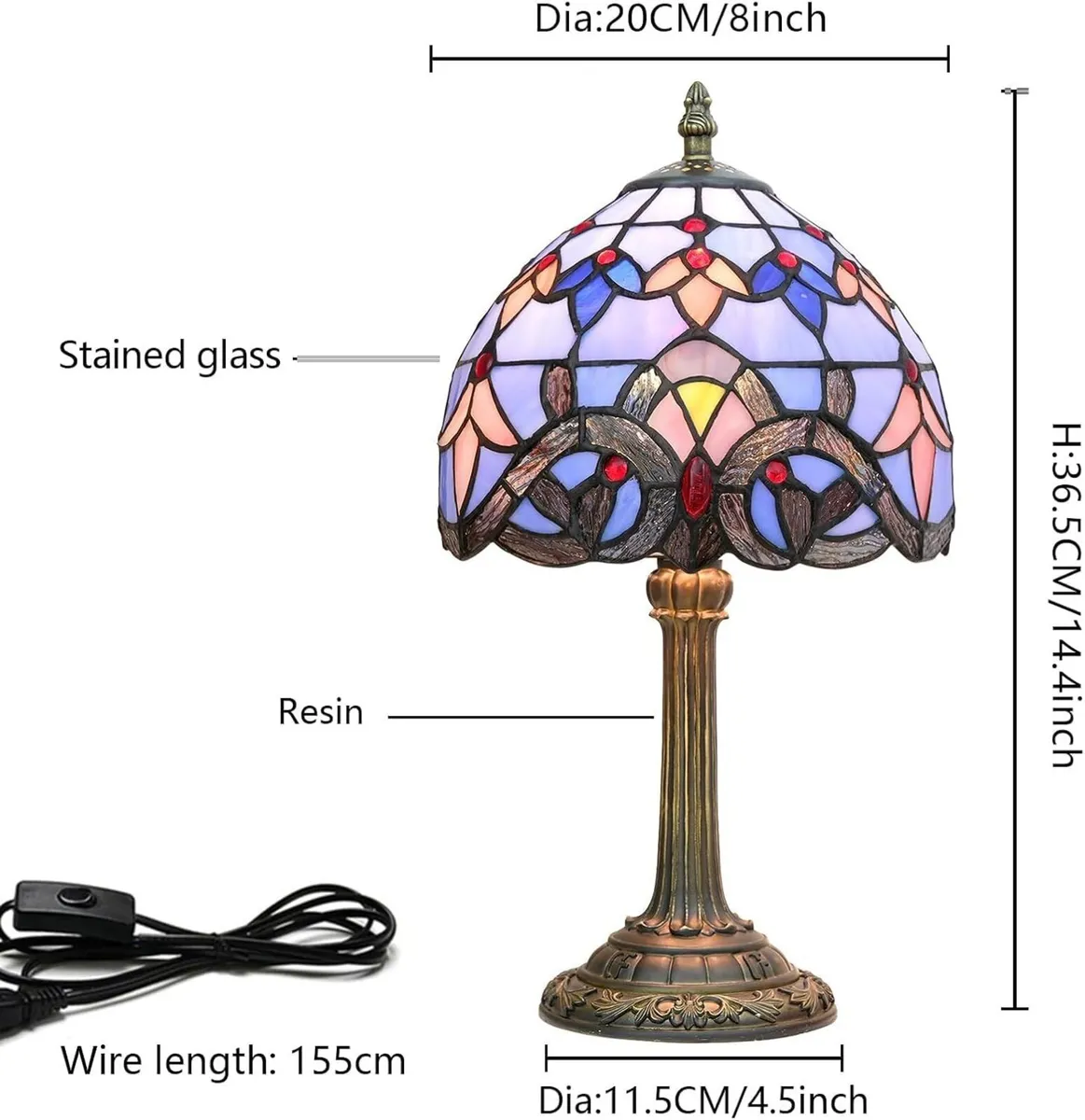 Tiffany Lamp Stained Glass Small Bedside Table - Image 4