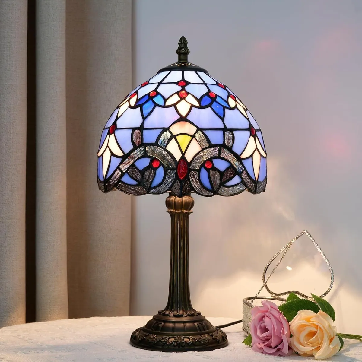 Tiffany Lamp Stained Glass Small Bedside Table - Image 2