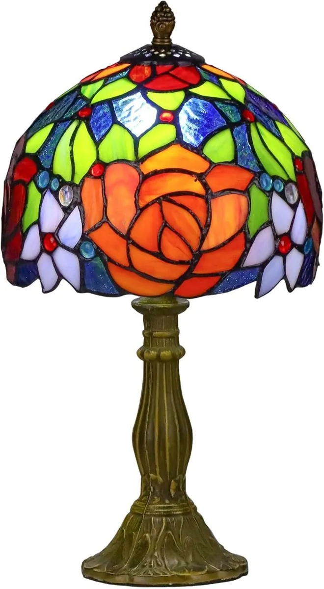 Tiffany Style Lamp Rose Flower Stained Glass - Image 1