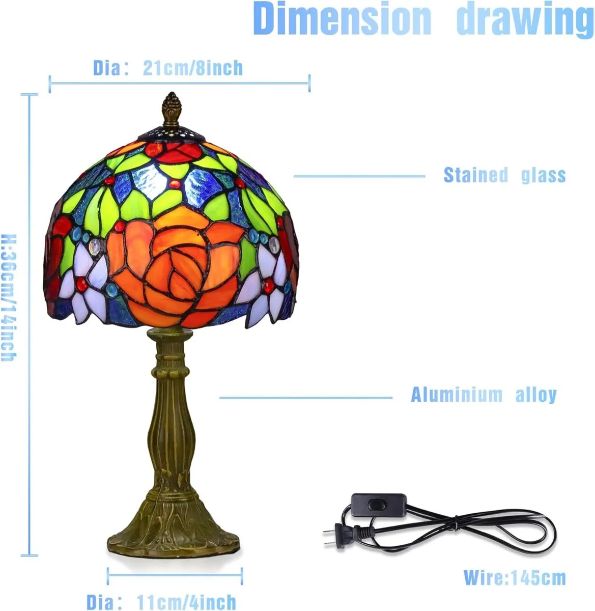 Tiffany Style Lamp Rose Flower Stained Glass - Image 2