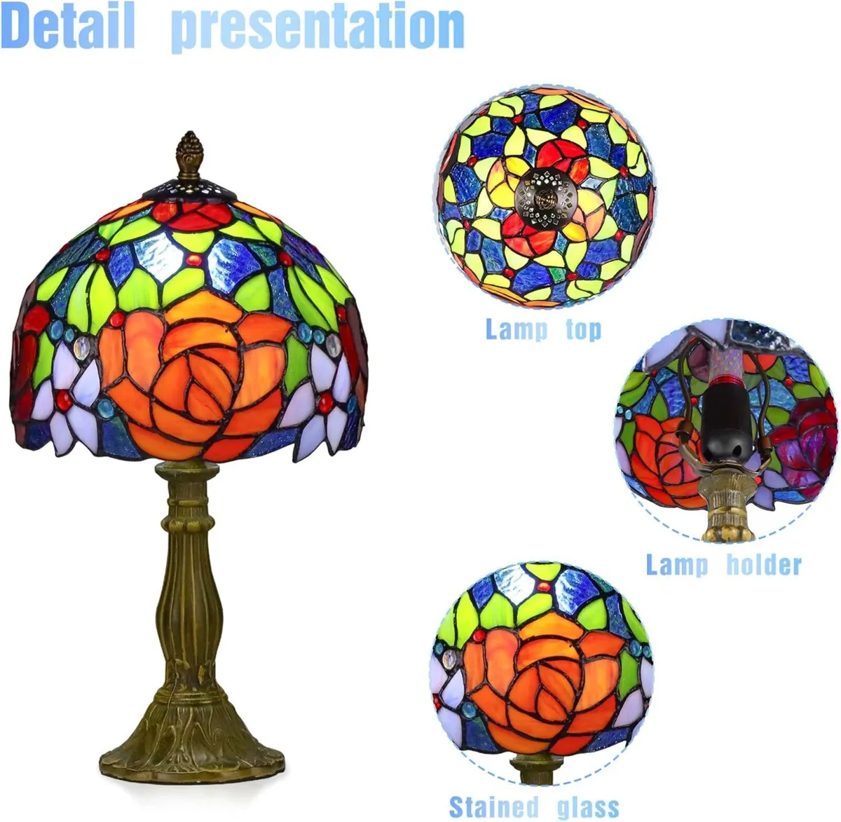 Tiffany Style Lamp Rose Flower Stained Glass - Image 3