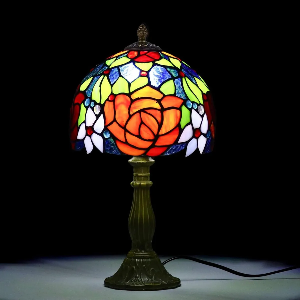 Tiffany Style Lamp Rose Flower Stained Glass - Image 4