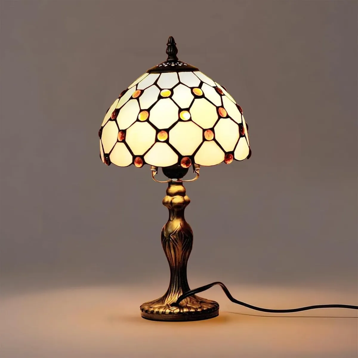 Tiffany Lamp 8 Yellow Beads Stained Glass Table - Image 2