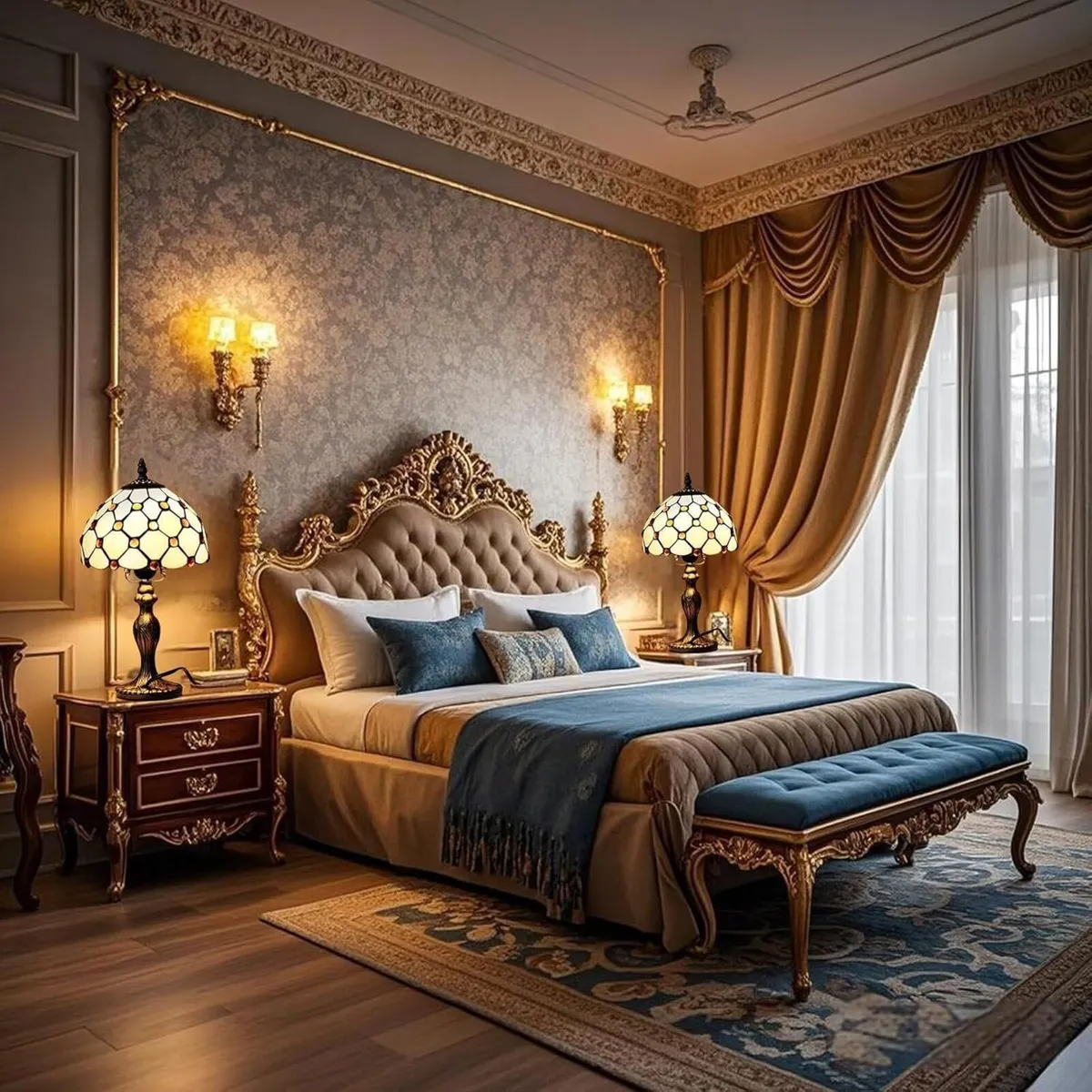 Tiffany Lamp 8 Yellow Beads Stained Glass Table - Image 3