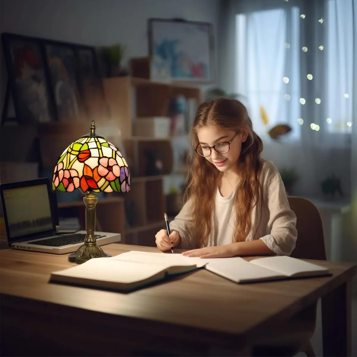 Small Tiffany Lamp 8 Inch Style Lights Table - Image 2