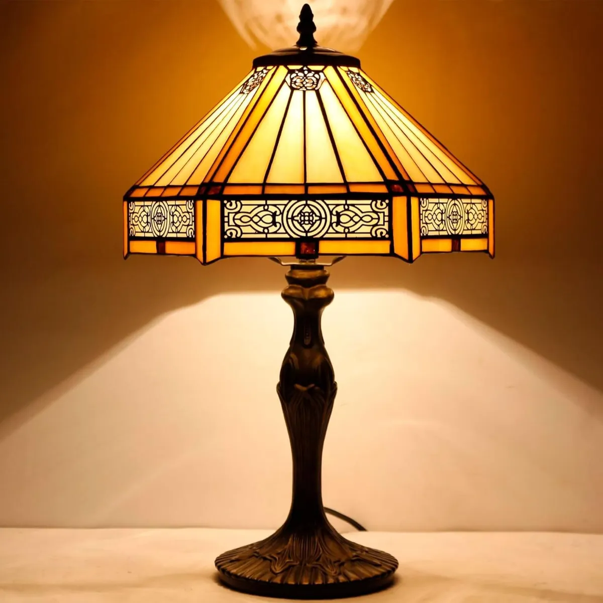 Tiffany Lamp Yellow Hexagon Stained Glass Mission - Image 2