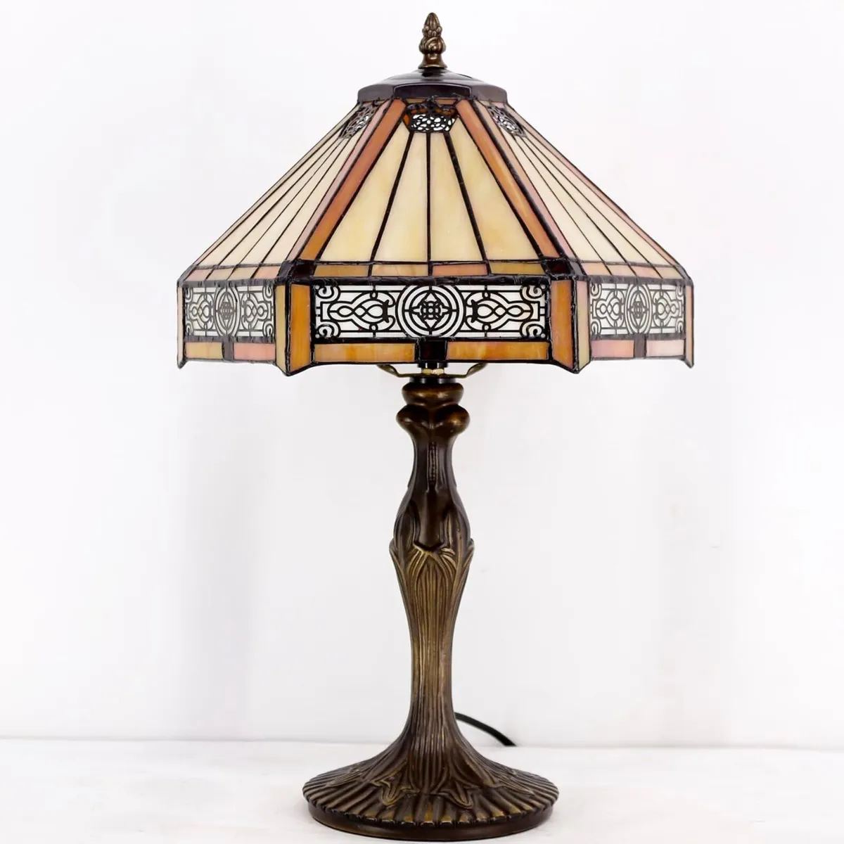 Tiffany Lamp Yellow Hexagon Stained Glass Mission - Image 3