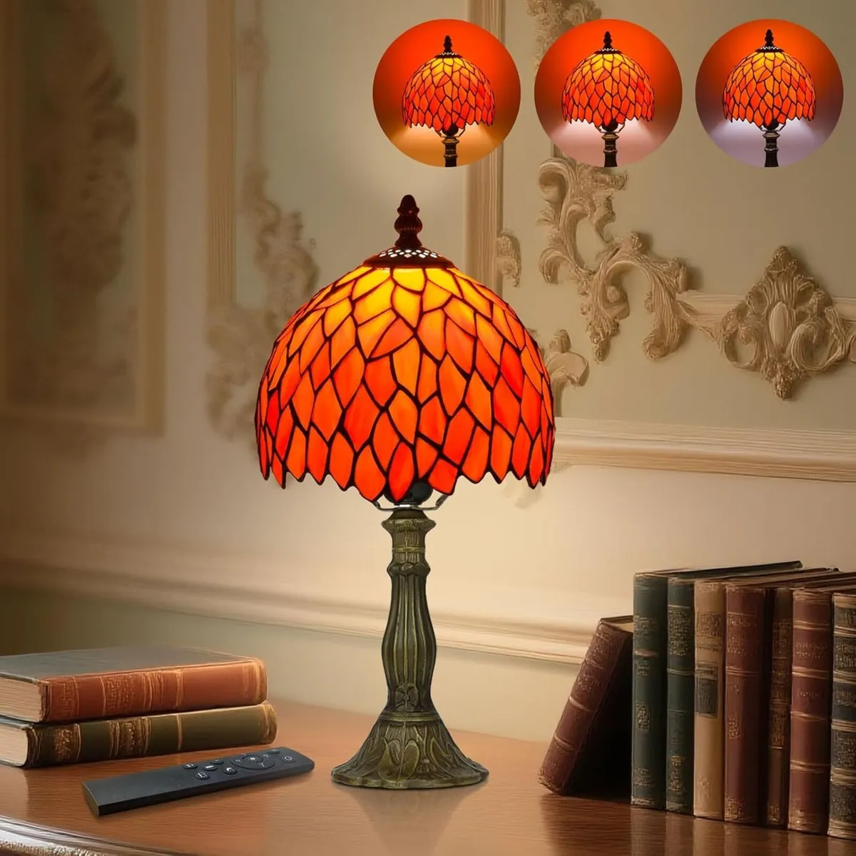 Tiffany Style Table Lamp for Bedroom - Remote - Image 1