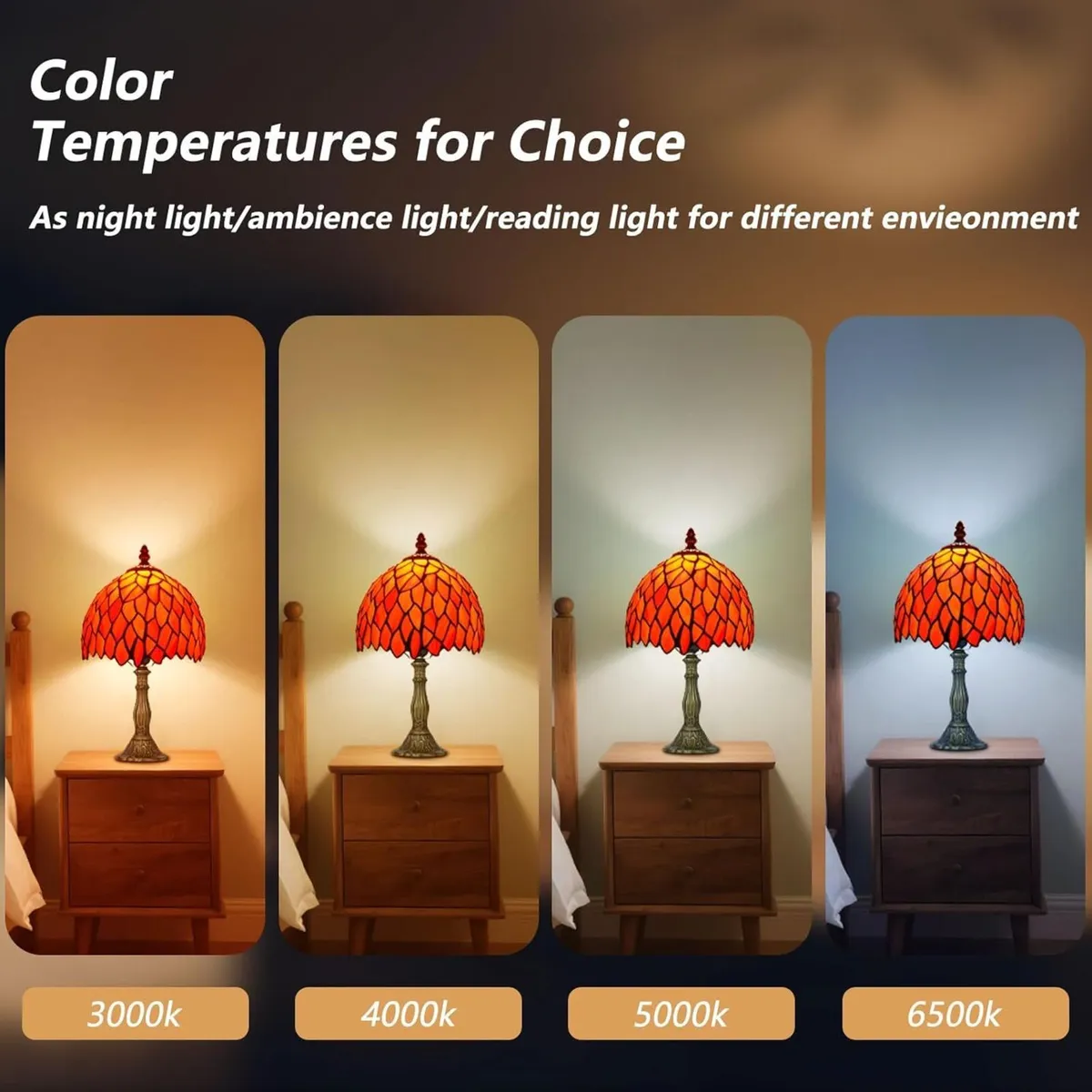 Tiffany Style Table Lamp for Bedroom - Remote - Image 3