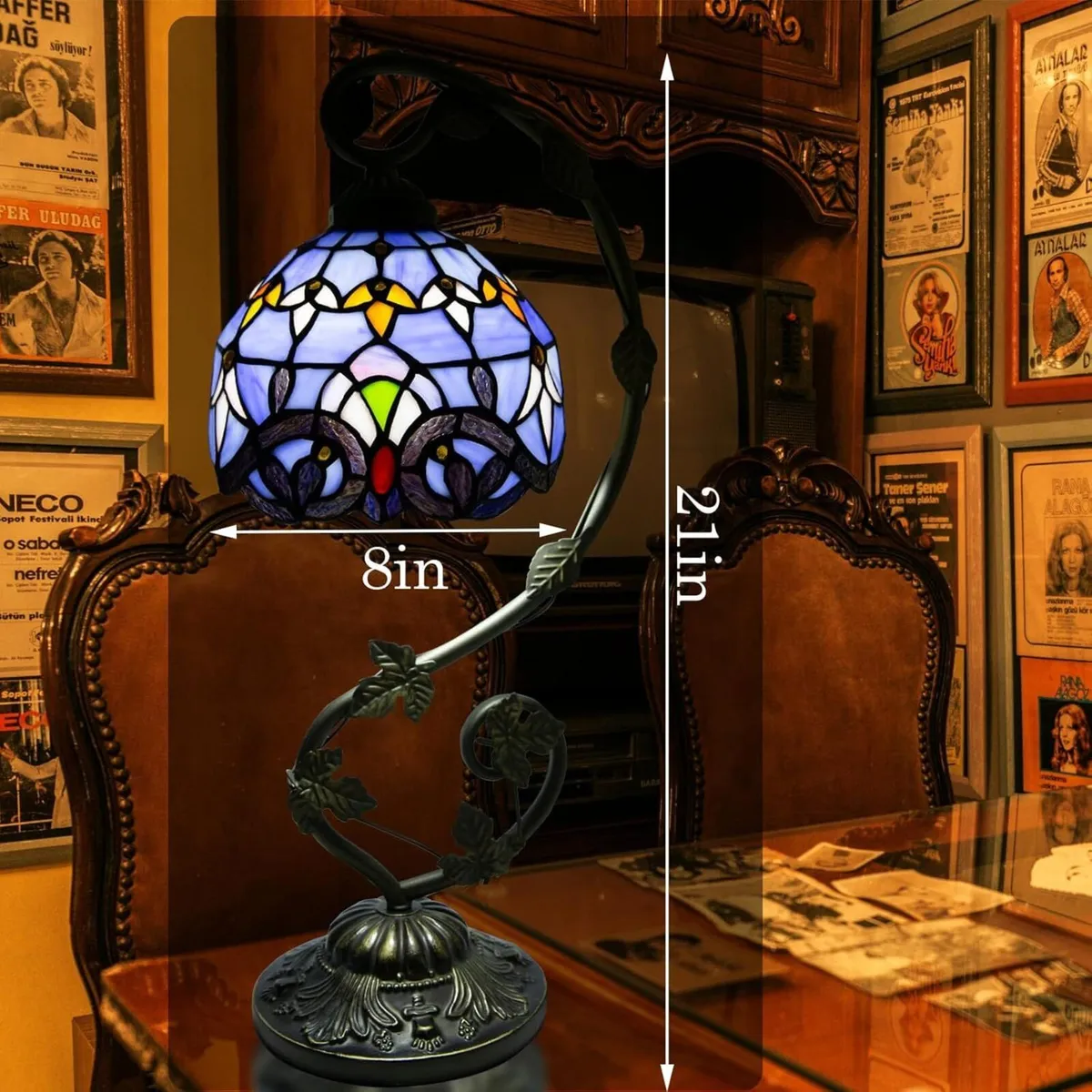 Small Tiffany Lamp 8 Inch Style Lights Table - Image 3