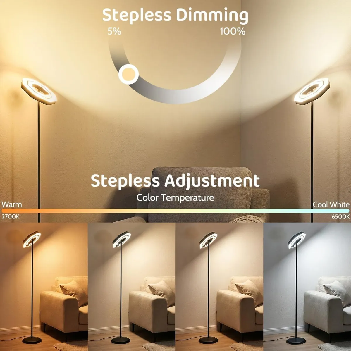 Corner Floor Lamp RGBWW 2700K-6500K Tunable White - Image 4