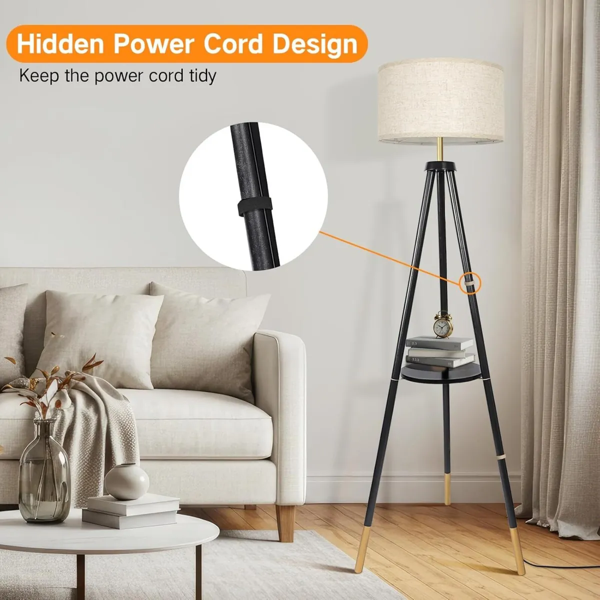 Solid Wooden Tripod Floor Lamp Bulb Included - Image 3