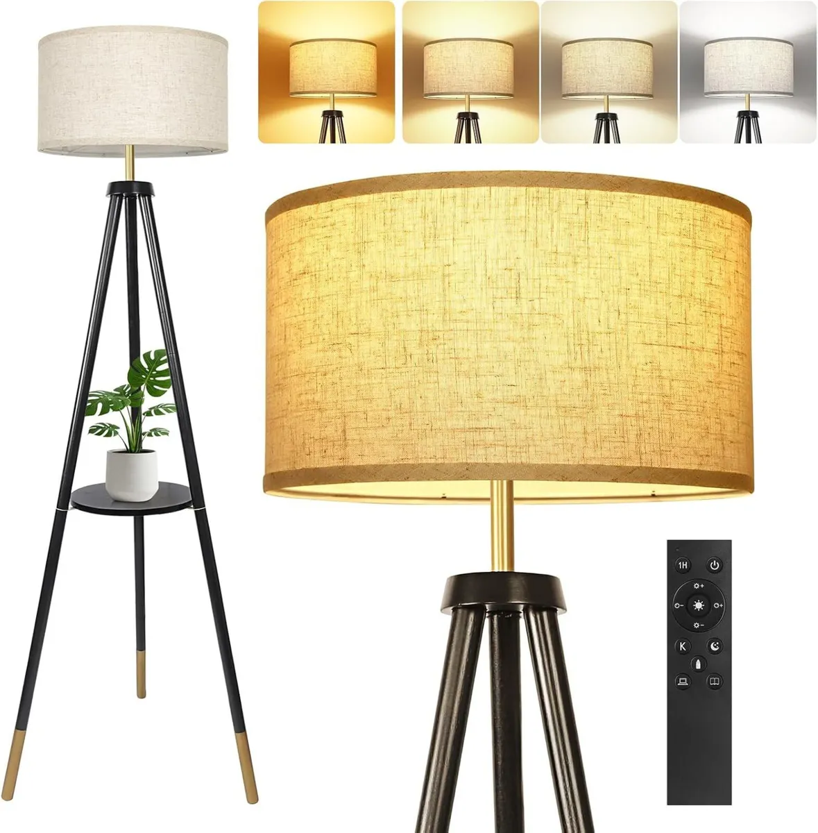 Solid Wooden Tripod Floor Lamp Bulb Included - Image 1