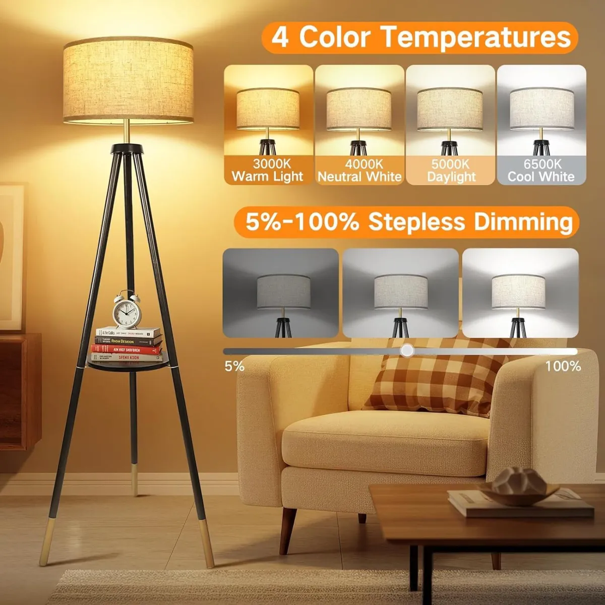 Solid Wooden Tripod Floor Lamp Bulb Included - Image 2