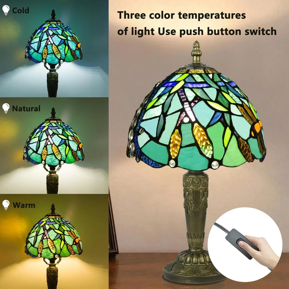 Small Tiffany Style Table Lamp 3 Color Temperature - Image 2