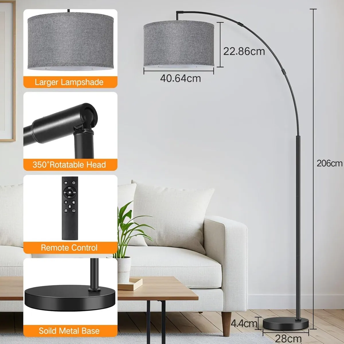 LED Modern Arc Floor Lamp Dimmable Standing with - Image 2