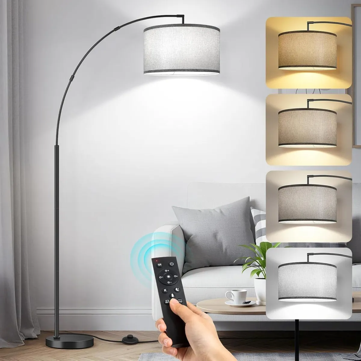 LED Modern Arc Floor Lamp Dimmable Standing with - Image 1