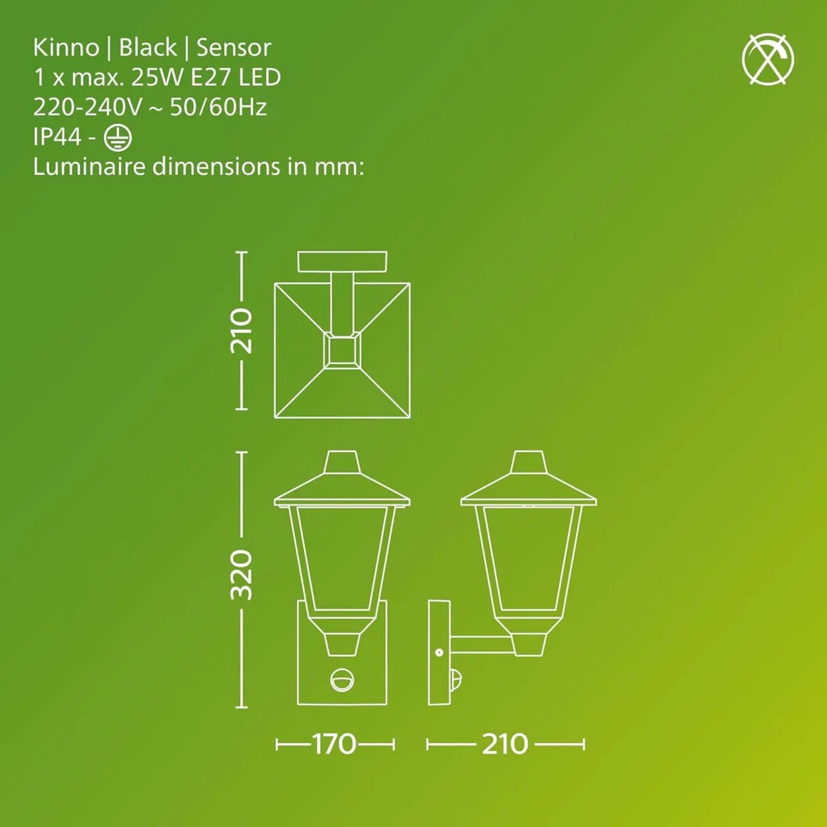 Kinno Outdoor Wall Light with Sensor Max 25W E27 - Image 2