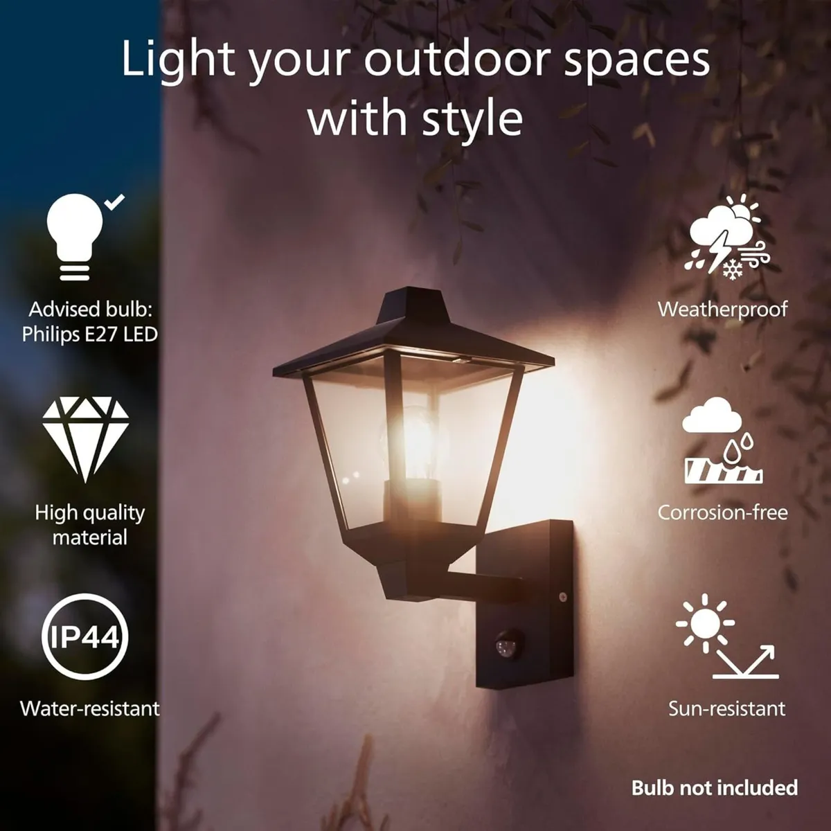 Kinno Outdoor Wall Light with Sensor Max 25W E27 - Image 3