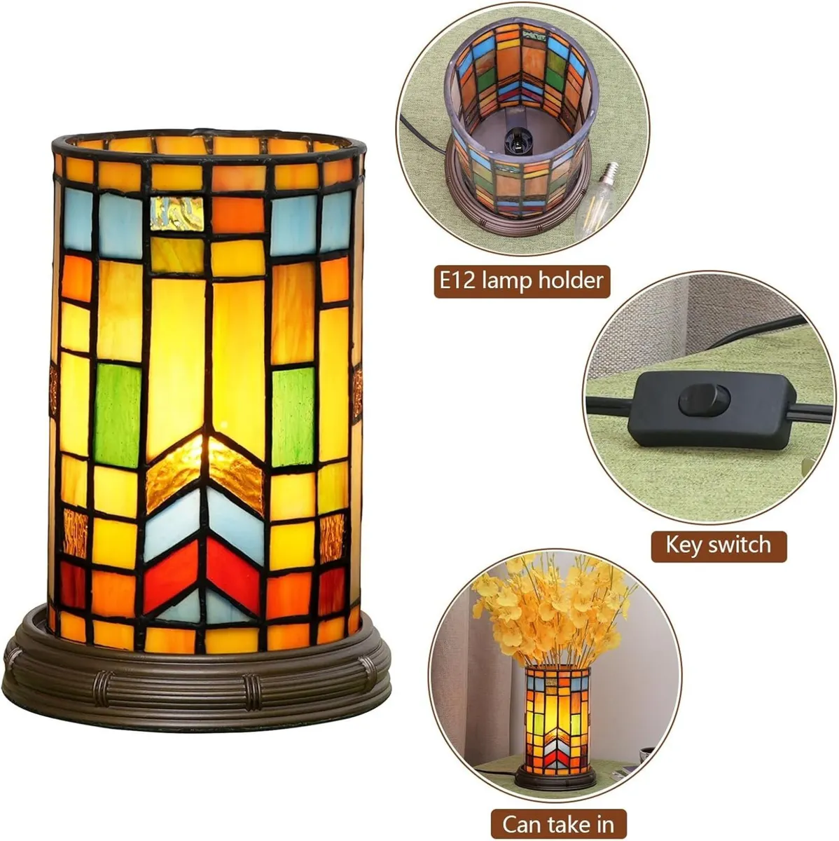 Tiffany Style Stained Glass Bohemian Block Table - Image 4