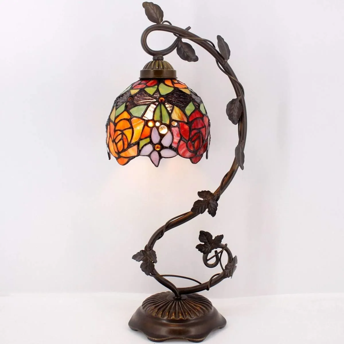 Tiffany Table Lamp Red Rose Style Stained Glass - Image 4
