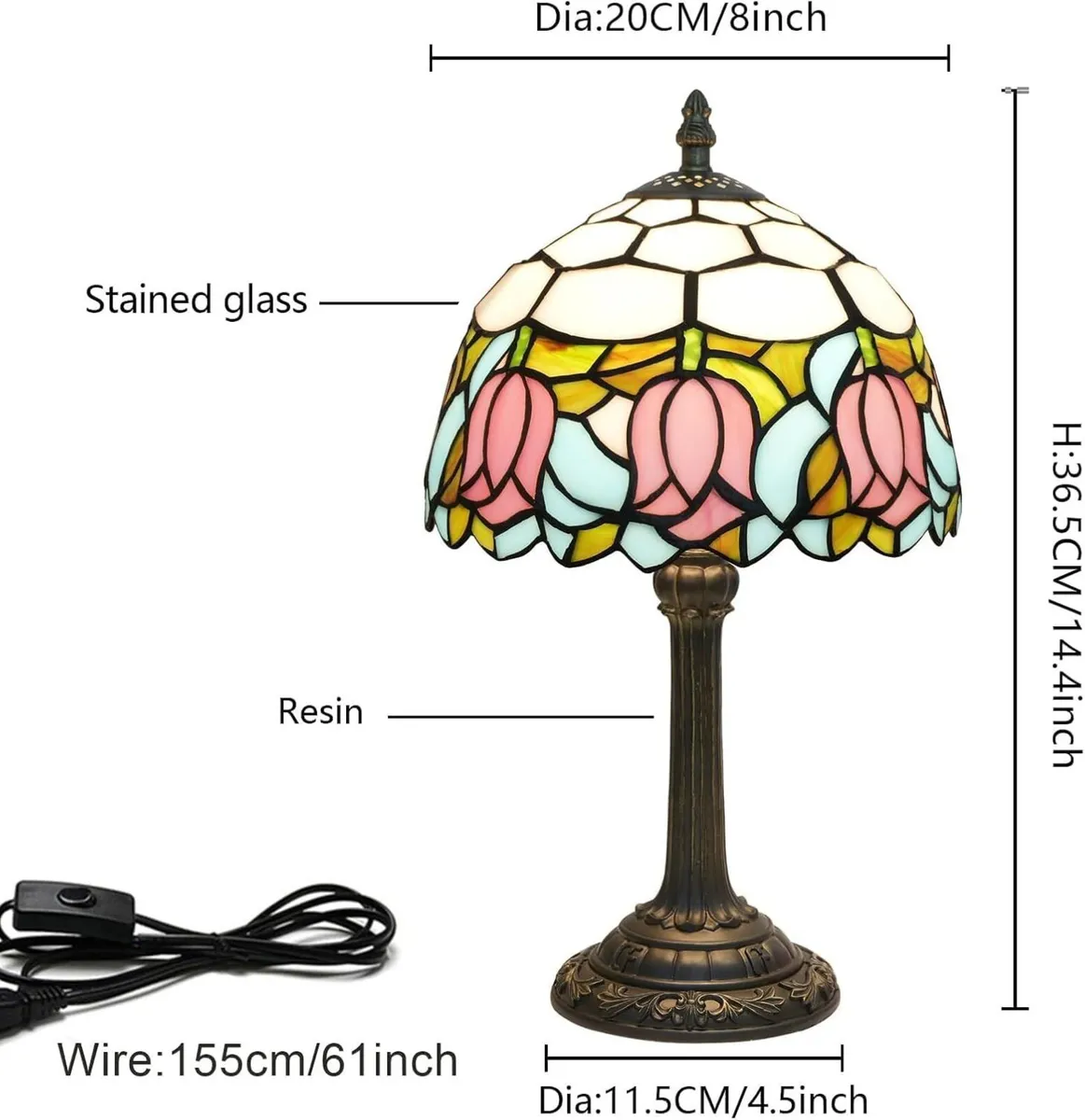 Tiffany Lamp Stained Glass 8X8X14 Inches Small - Image 2