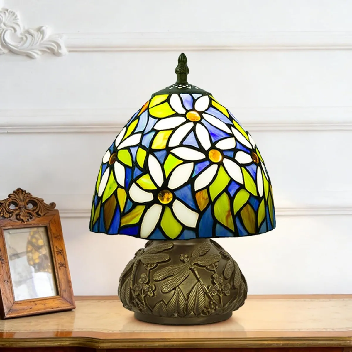 Small Tiffany Stained Glass Lamp 3 Color Temperatu - Image 1