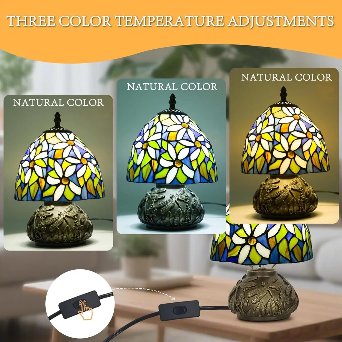 Small Tiffany Stained Glass Lamp 3 Color Temperatu - Image 2