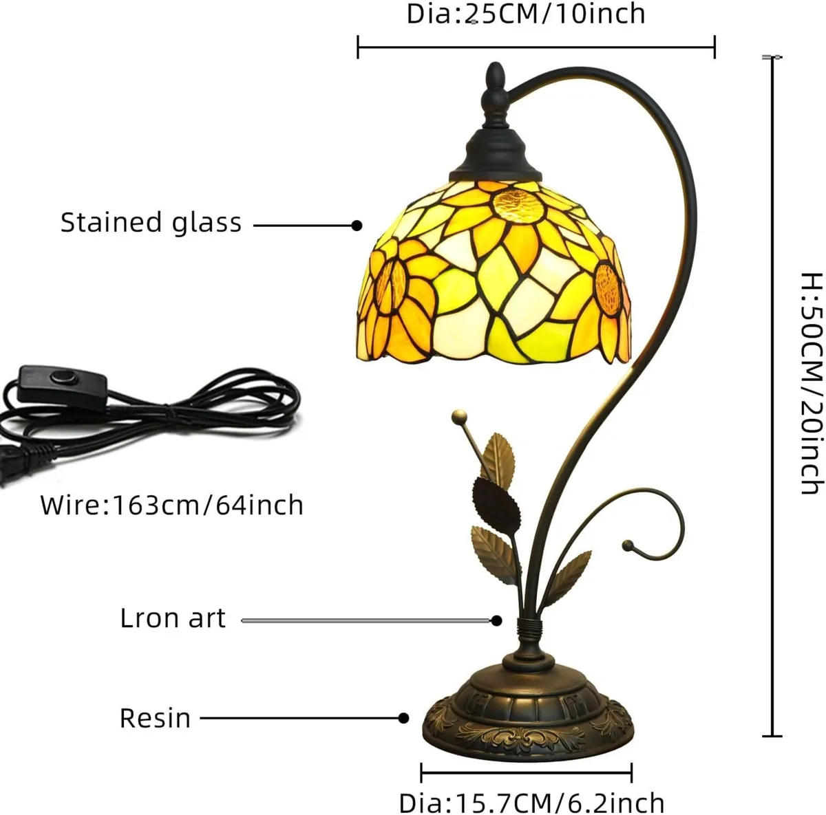 Tiffany Table Lamp Sunflower Yellow Stained Glass - Image 2