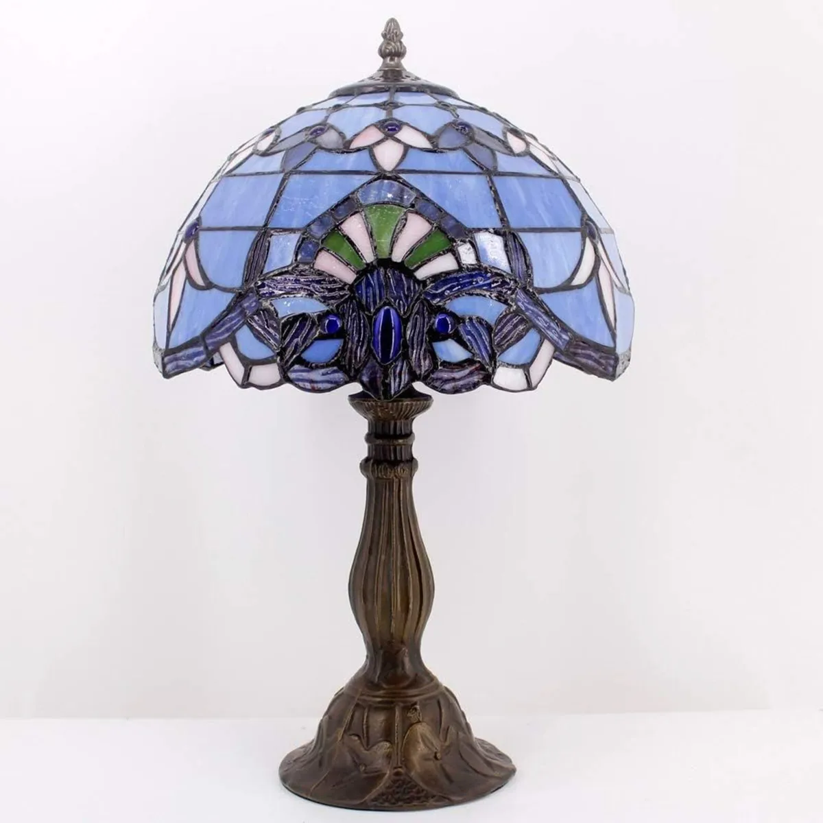 Tiffany Lamp Blue Purple Stained Glass Table - Image 3