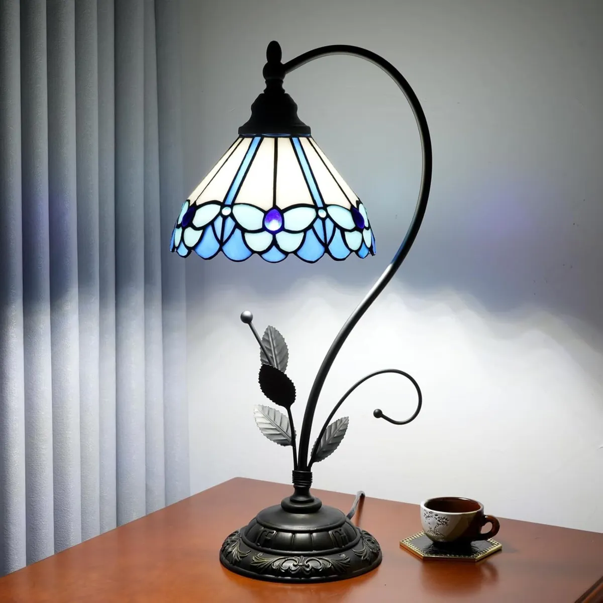 Tiffany Table Lamp Blue Butterfly Stained Glass - Image 1
