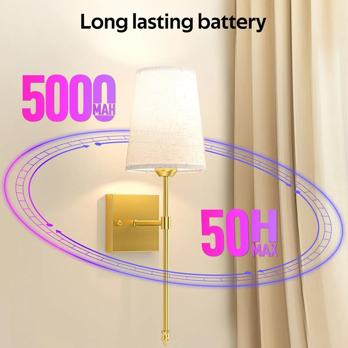 Battery Operated Wall Lights Set of 2 Rechargeable - Image 3