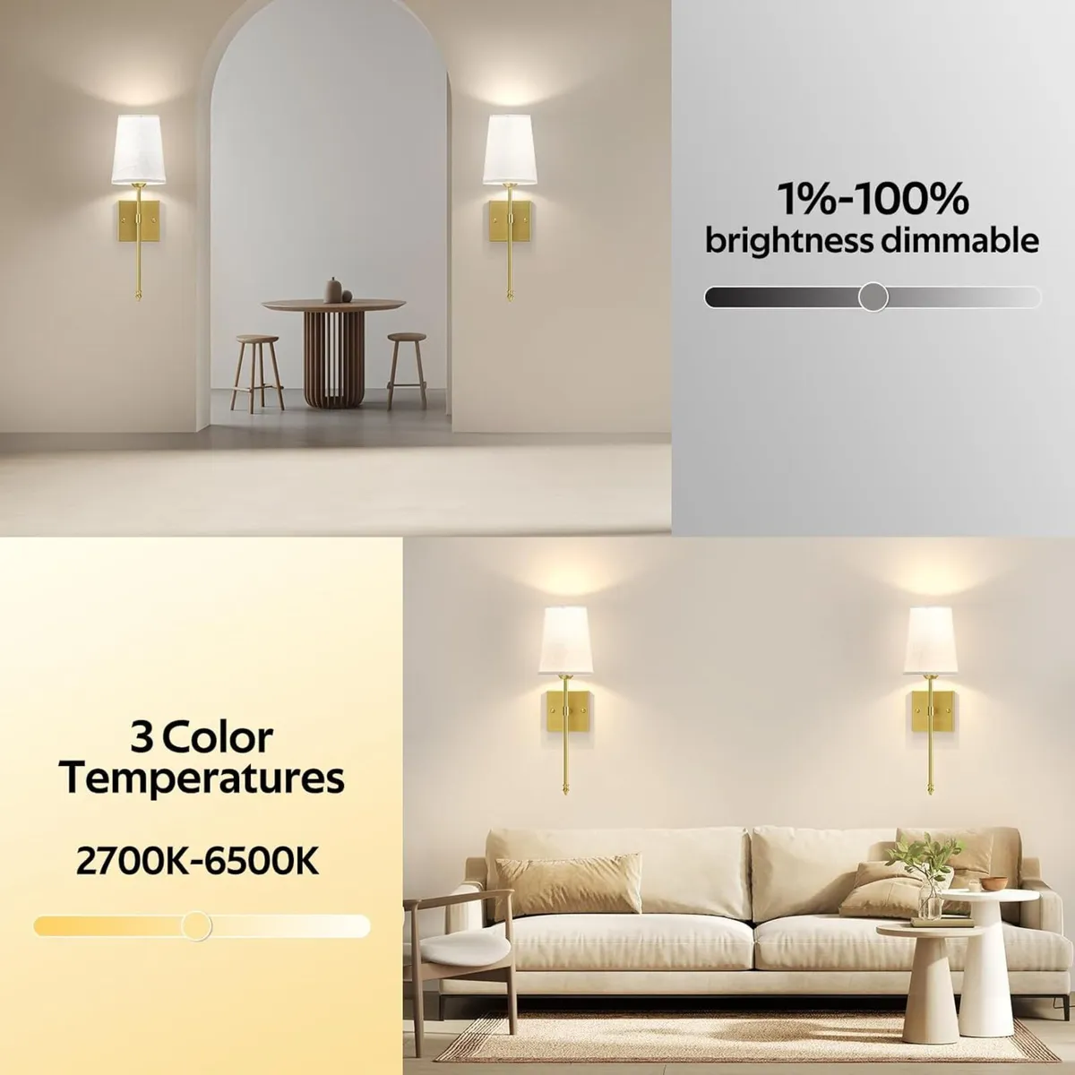 Battery Operated Wall Lights Set of 2 Rechargeable - Image 4