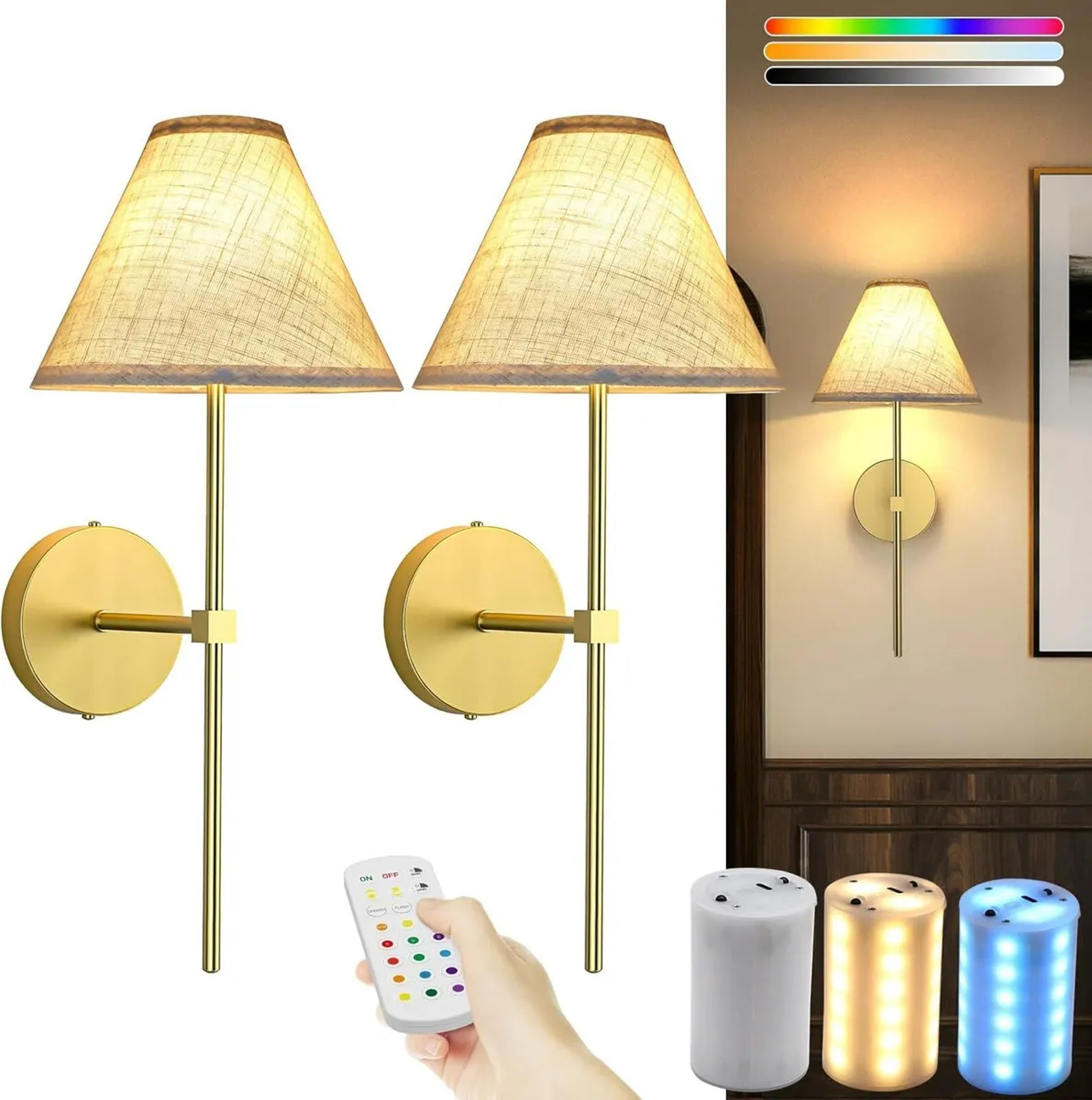 Battery Operated Sconces Set of 2 Rechargeable - Image 1