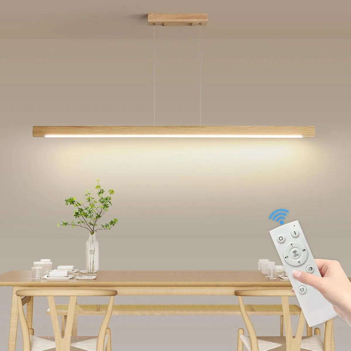 Wood Pendant Light with Remote Control Dimmable - Image 1