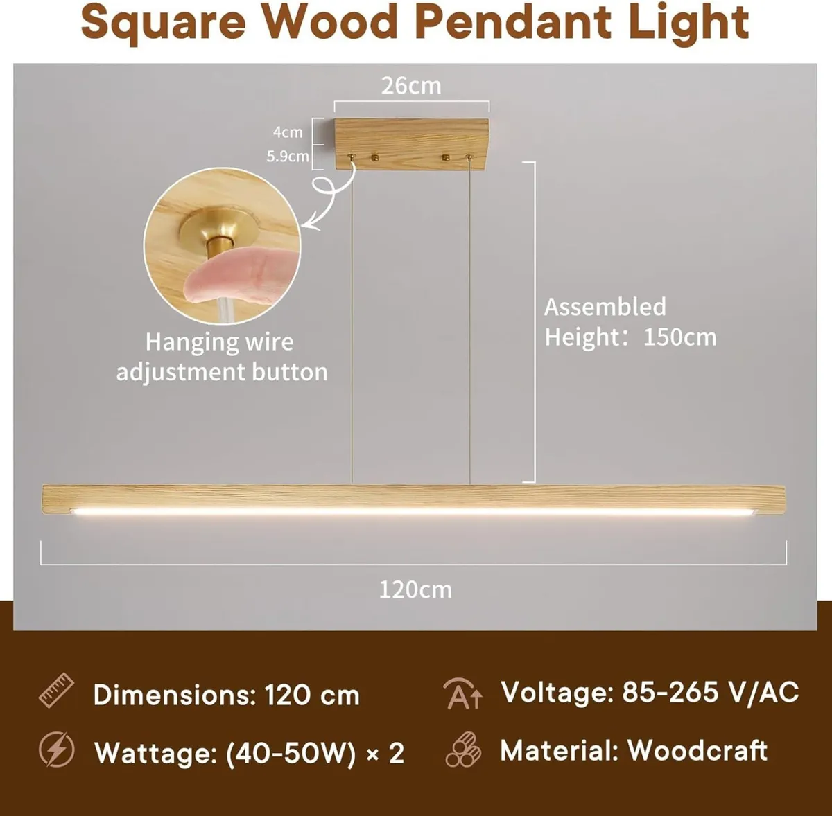 Wood Pendant Light with Remote Control Dimmable - Image 2