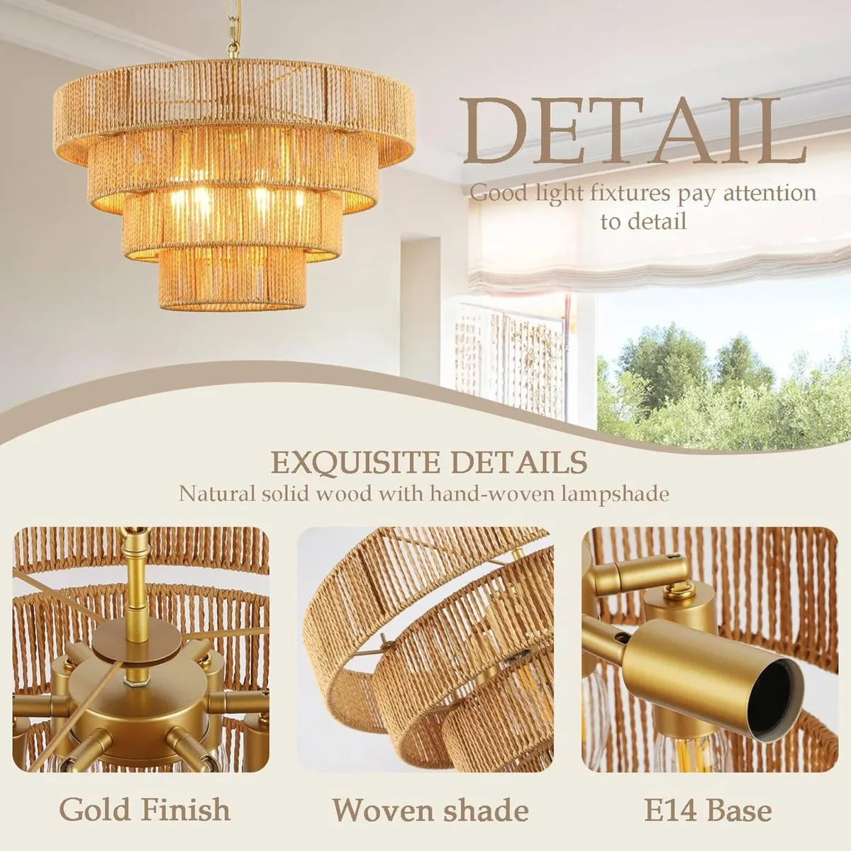 50CM Boho Pendant Light Hand-Woven Rattan - Image 3