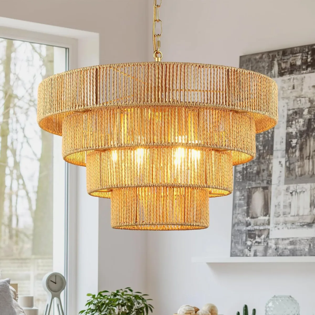 50CM Boho Pendant Light Hand-Woven Rattan - Image 1