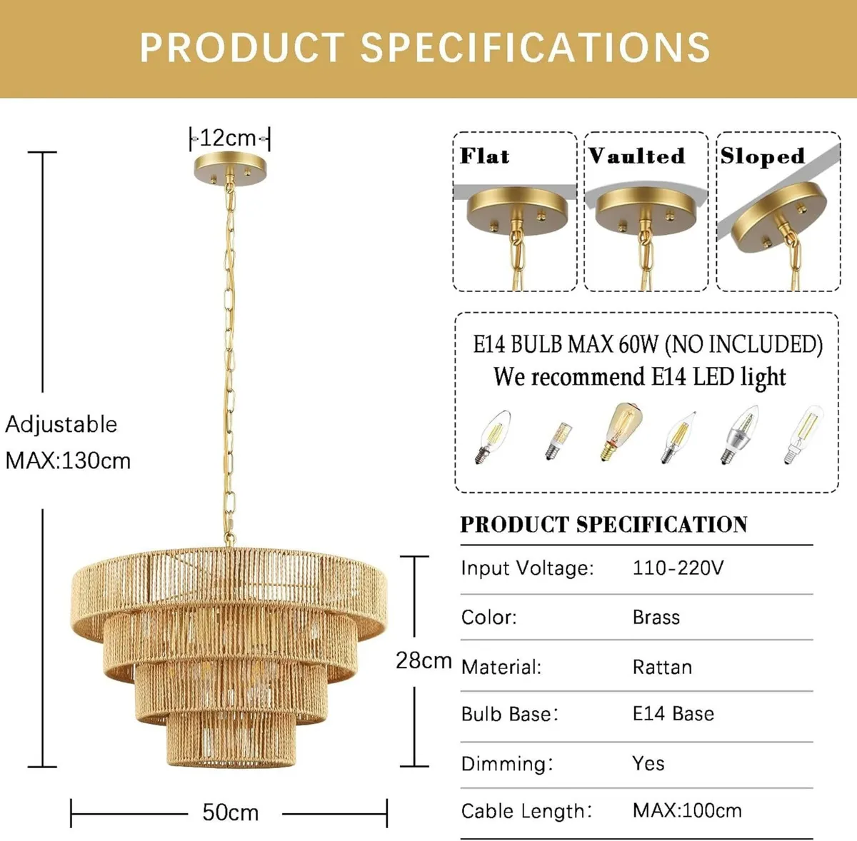 50CM Boho Pendant Light Hand-Woven Rattan - Image 2