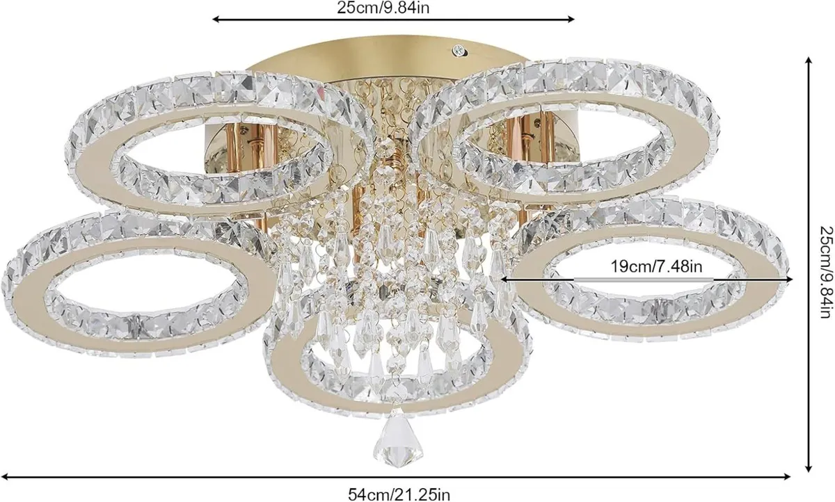 Modern Crystal Chandelier 5-Ring LED Lighting - Image 2