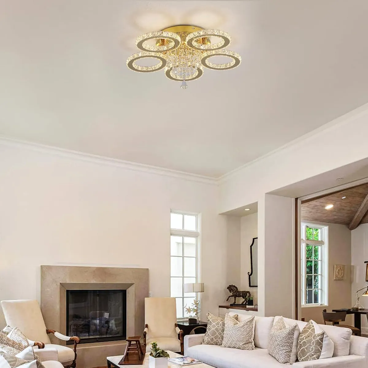 Modern Crystal Chandelier 5-Ring LED Lighting - Image 4