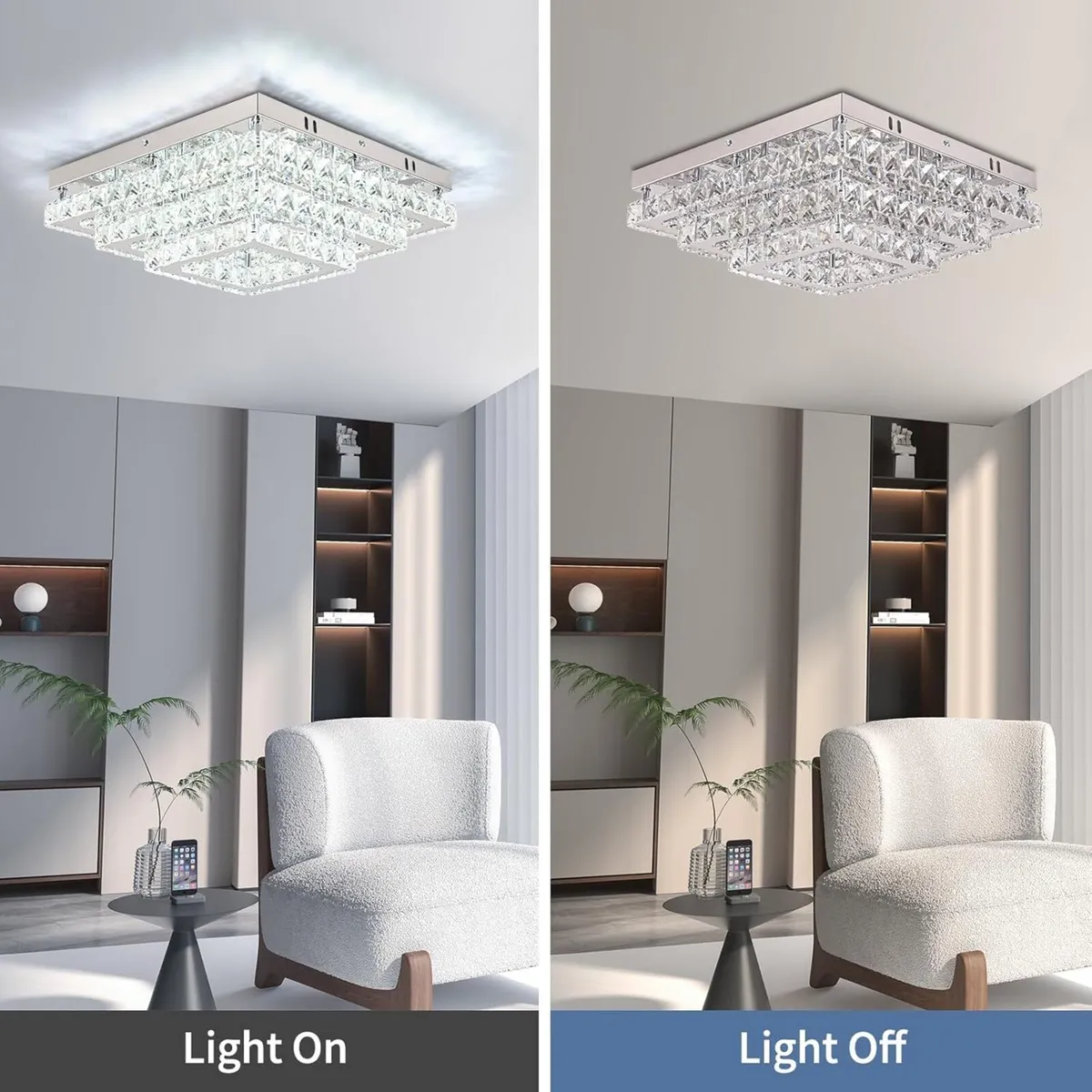 Crystal LED Ceiling Light 3-Tier Square Modern - Image 4