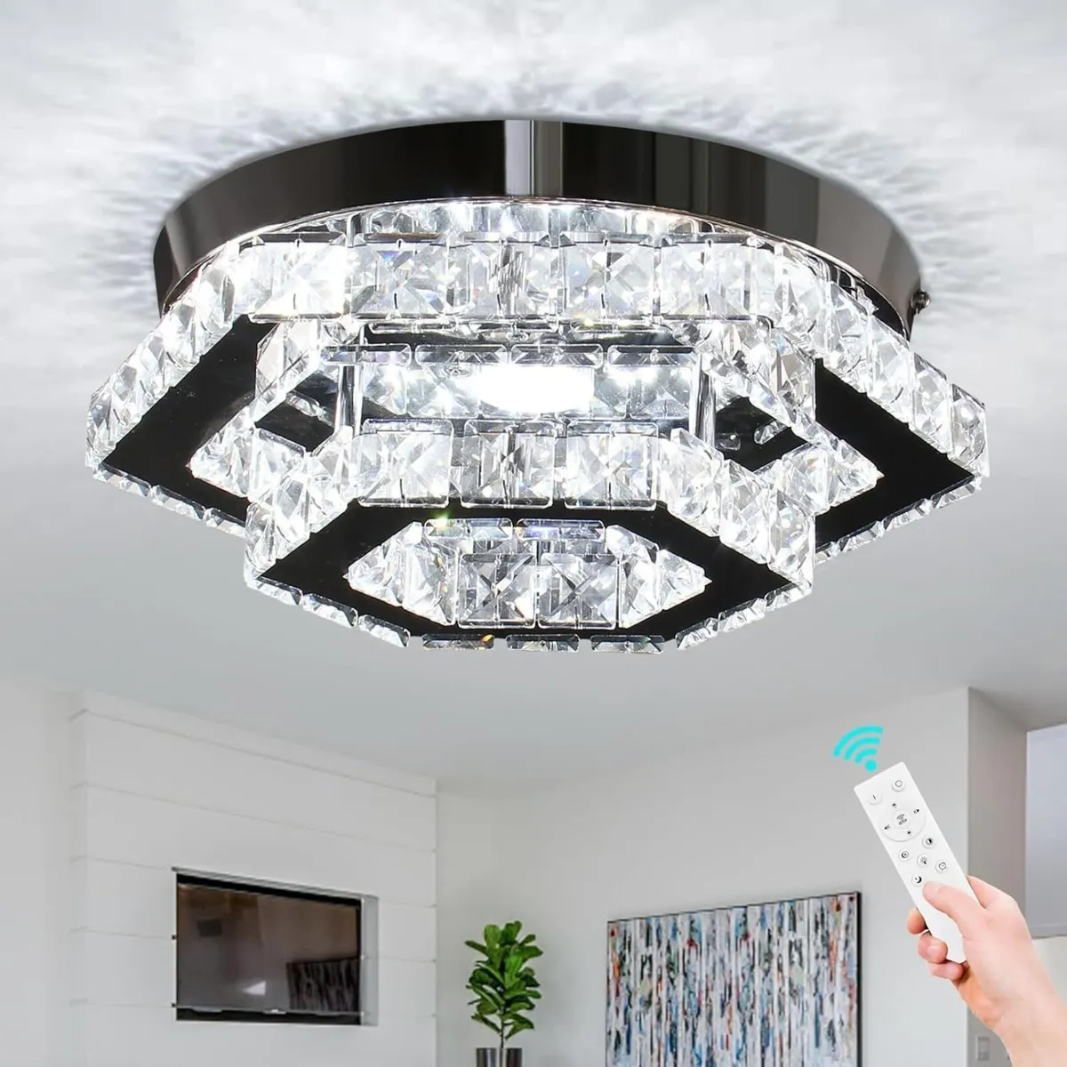 Dimmable Crystal Flush Mount Ceiling Light Modern - Image 1